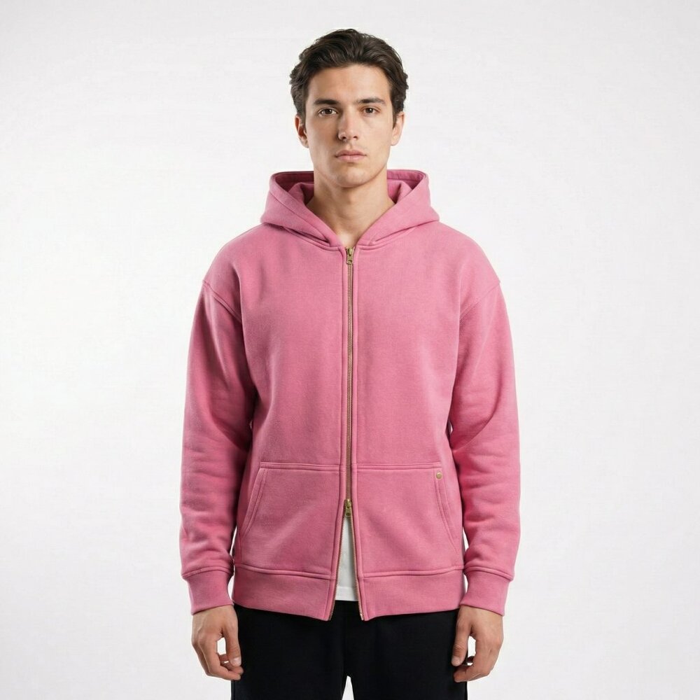 High Level HL Pink Two-way Zip-up Hoodie Stone Washed Vintage Men